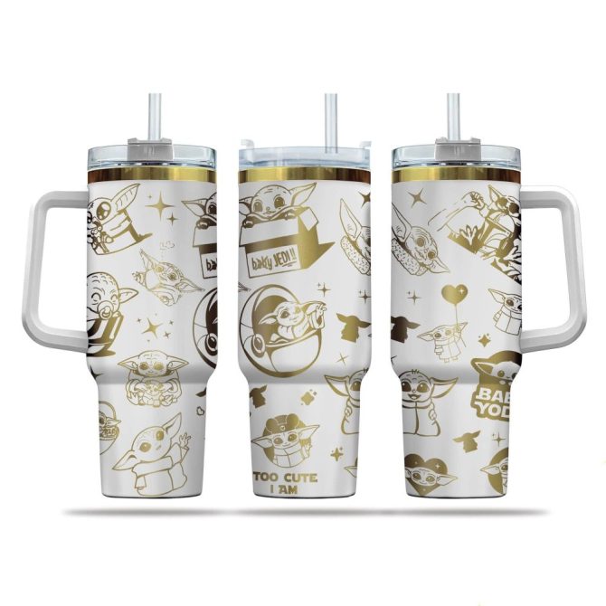 Baby Yoda Cartoon Custom Stanley Quencher 40Oz Stainless Steel Tumbler