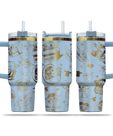 Baby Yoda Cartoon Custom Stanley Quencher 40Oz Stainless Steel Tumbler