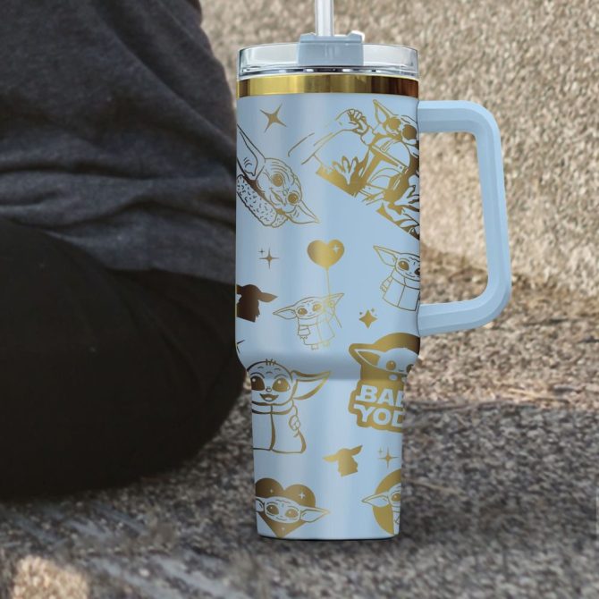 Baby Yoda Cartoon Custom Stanley Quencher 40Oz Stainless Steel Tumbler - Image 2