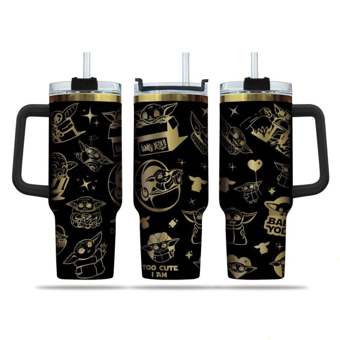 Baby Yoda Cartoon Custom Stanley Quencher 40Oz Stainless Steel Tumbler