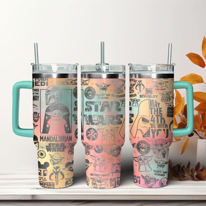 Baby Yoda Star Wars Movies Custom Stanley Quencher 40Oz Stainless Steel Tumbler With Handle
