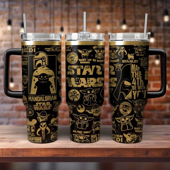 Baby Yoda Star Wars Movies Custom Stanley Quencher 40Oz Stainless Steel Tumbler With Handle