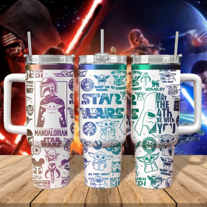 Baby Yoda Star Wars Movies Custom Stanley Quencher 40Oz Stainless Steel Tumbler With Handle