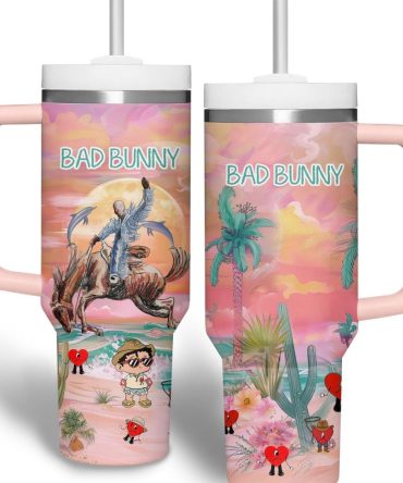 Bad Bunny Music Custom Stanley Quencher 40Oz Stainless Steel Tumbler