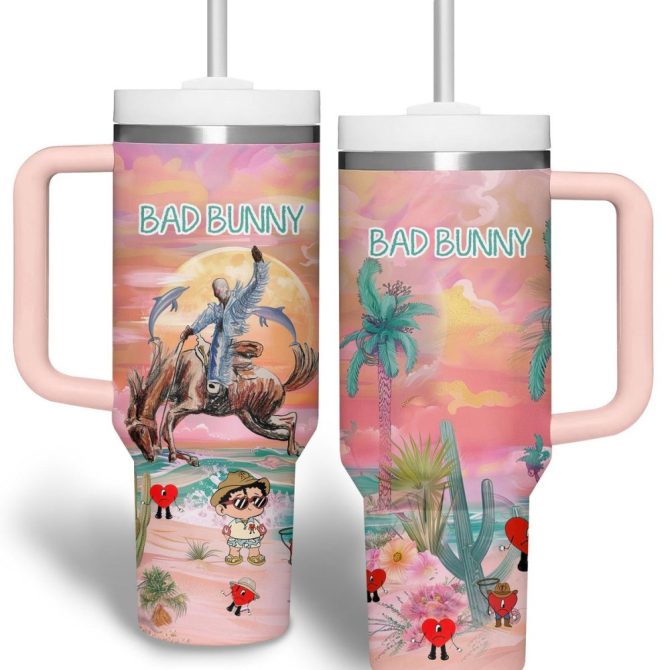 Bad Bunny Music Custom Stanley Quencher 40Oz Stainless Steel Tumbler