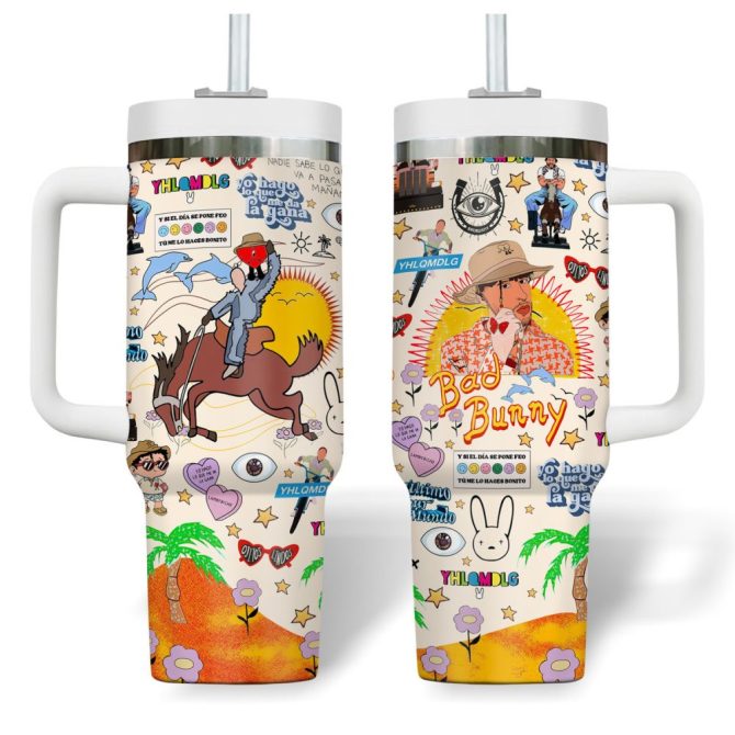 Bad Bunny Music Custom Stanley Quencher 40Oz Stainless Steel Tumbler