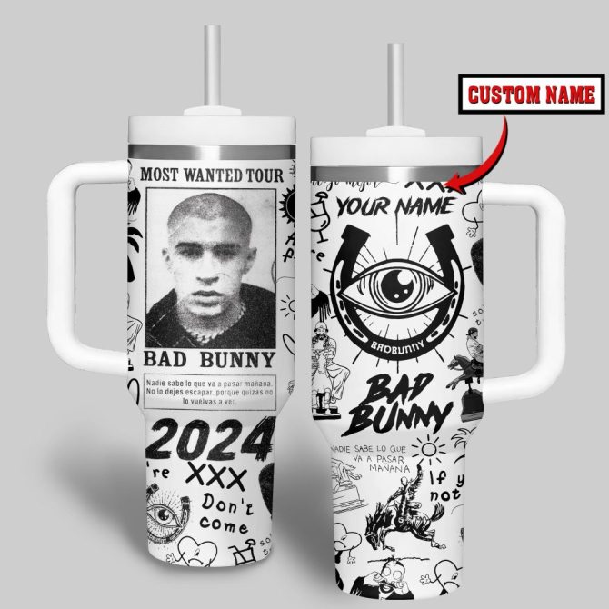Bad Bunny Music Custom Stanley Quencher 40Oz Stainless Steel Tumbler