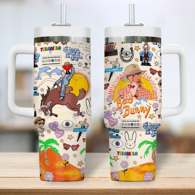 Bad Bunny Music Custom Stanley Quencher 40Oz Stainless Steel Tumbler - Image 4