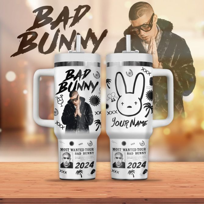 Bad Bunny Music Custom Stanley Quencher 40Oz Stainless Steel Tumbler