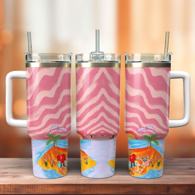Bad Bunny Music Custom Stanley Quencher 40Oz Stainless Steel Tumbler With Handle