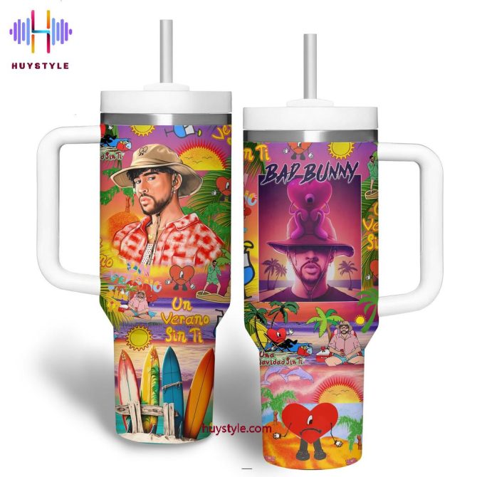 Bad Bunny Music Custom Stanley Quencher 40Oz Stainless Steel Tumbler With Handle