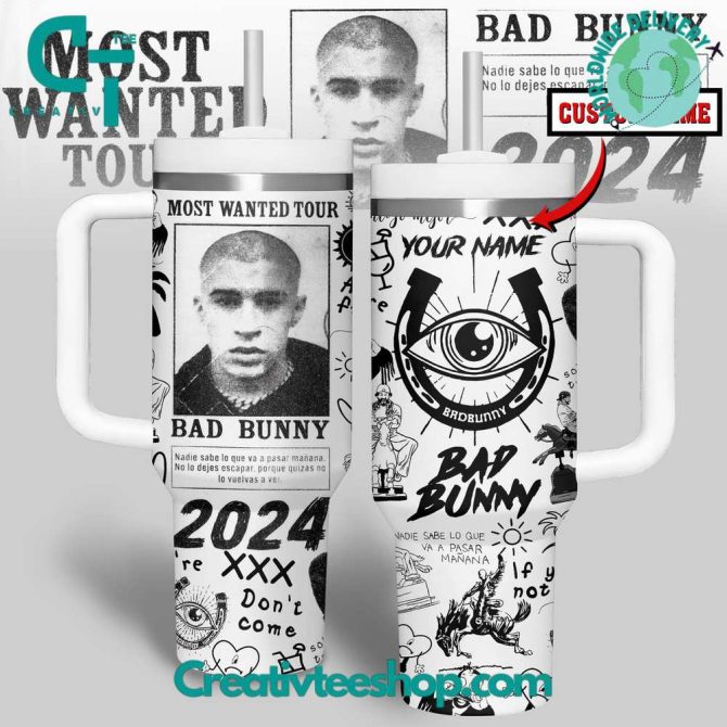 Bad Bunny Music Custom Stanley Quencher 40Oz Stainless Steel Tumbler With Handle