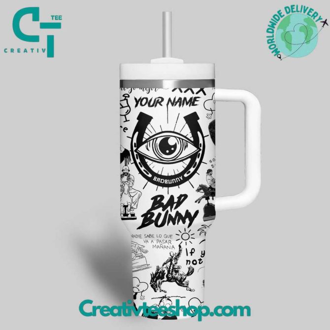 Bad Bunny Music Custom Stanley Quencher 40Oz Stainless Steel Tumbler With Handle - Image 3