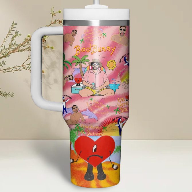 Bad Bunny Music Custom Stanley Quencher 40Oz Stainless Steel Tumbler With Handle - Image 2