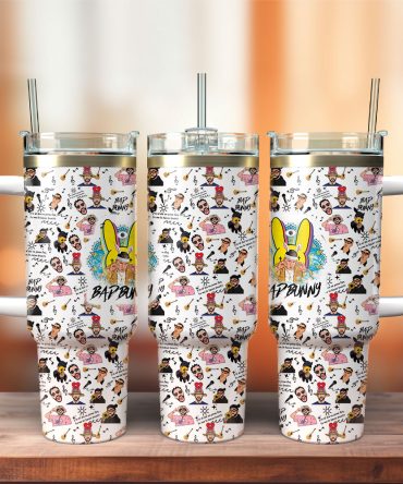 Bad Bunny Music Custom Stanley Quencher 40Oz Stainless Steel Tumbler With Handle
