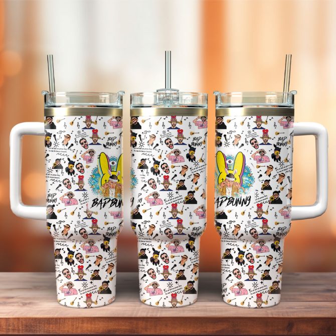 Bad Bunny Music Custom Stanley Quencher 40Oz Stainless Steel Tumbler With Handle
