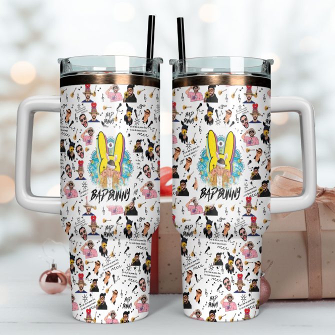 Bad Bunny Music Custom Stanley Quencher 40Oz Stainless Steel Tumbler With Handle - Image 4