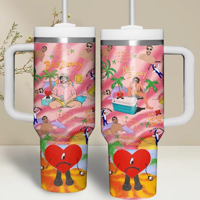 Bad Bunny Music Custom Stanley Quencher 40Oz Stainless Steel Tumbler With Handle