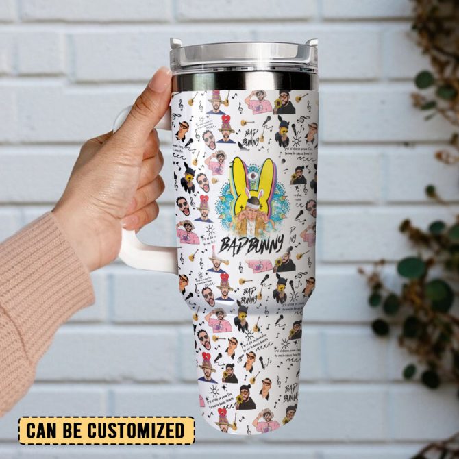 Bad Bunny Music Custom Stanley Quencher 40Oz Stainless Steel Tumbler With Handle - Image 3
