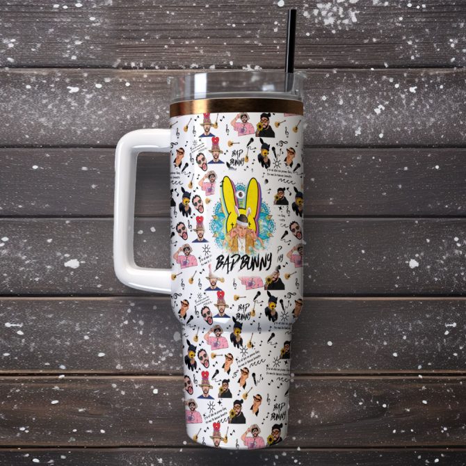 Bad Bunny Music Custom Stanley Quencher 40Oz Stainless Steel Tumbler With Handle - Image 2