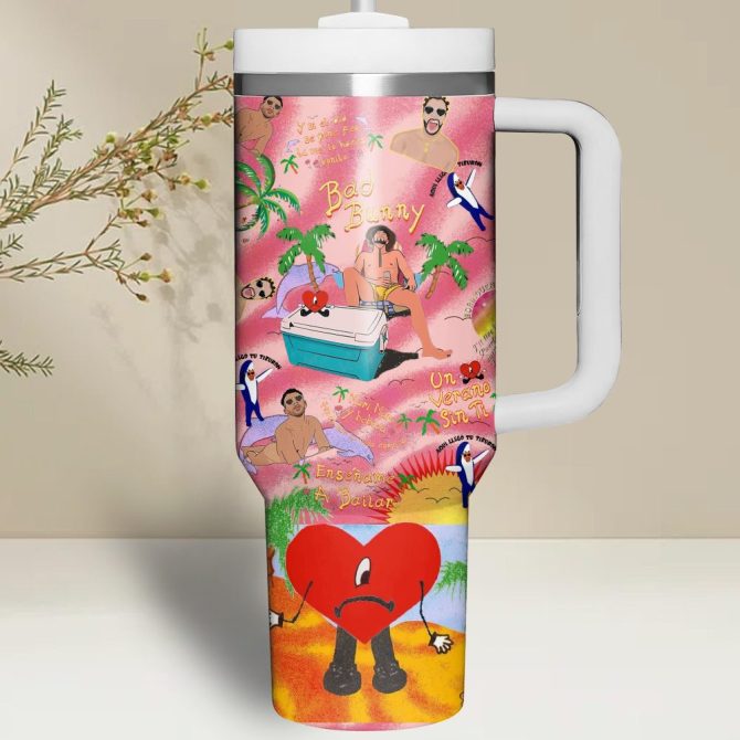 Bad Bunny Music Custom Stanley Quencher 40Oz Stainless Steel Tumbler With Handle - Image 3