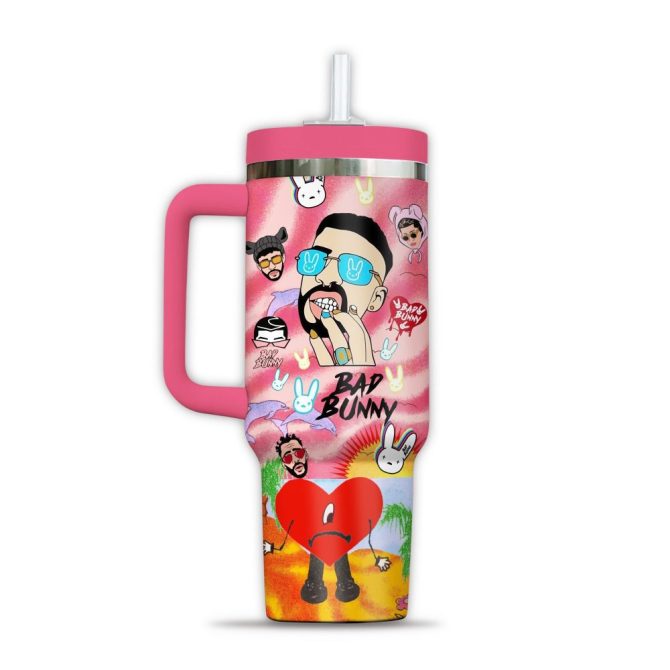 Bad Bunny Music Custom Stanley Quencher 40Oz Stainless Steel Tumbler With Handle - Image 2