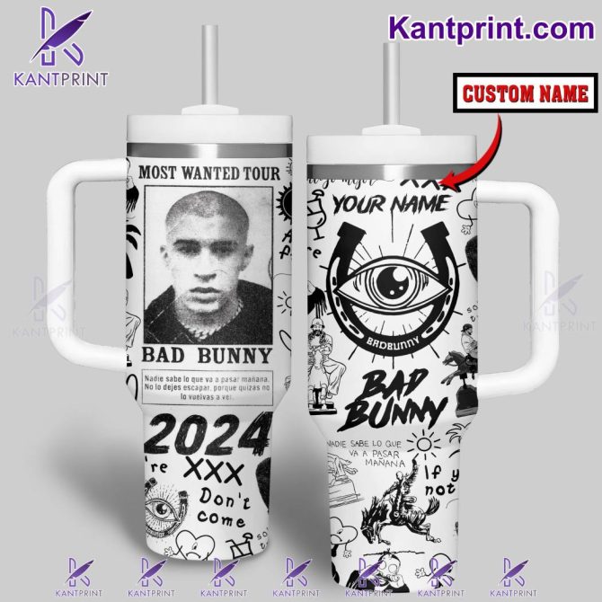 Bad Bunny Music Custom Stanley Quencher 40Oz Stainless Steel Tumbler With Handle