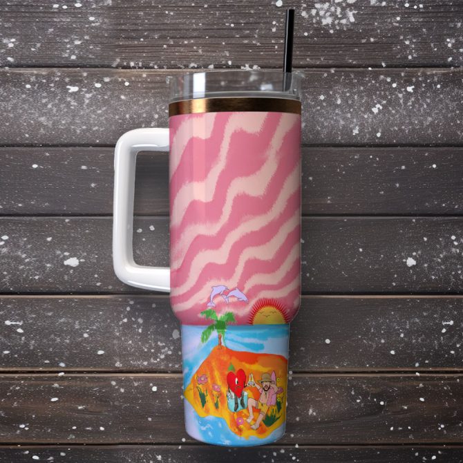 Bad Bunny Music Custom Stanley Quencher 40Oz Stainless Steel Tumbler With Handle - Image 2