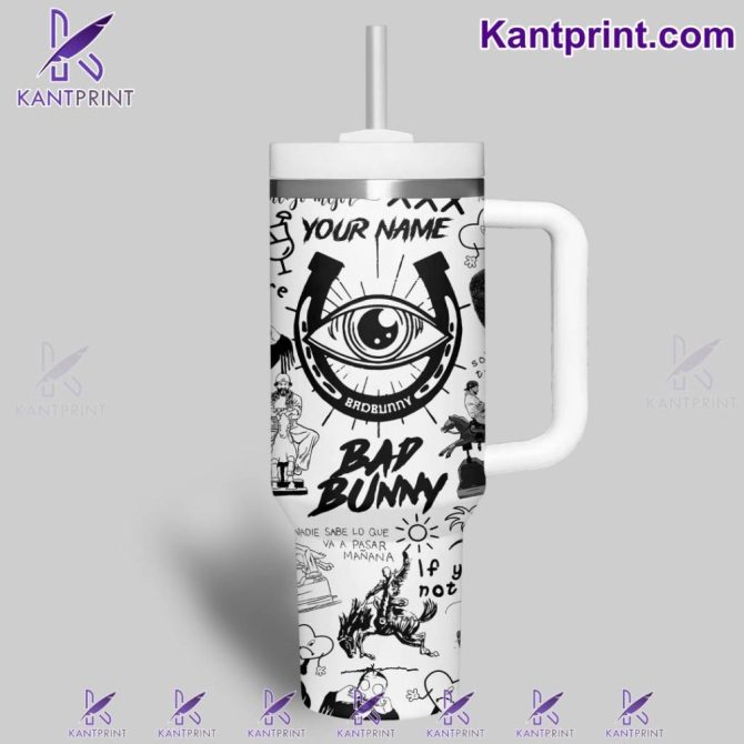 Bad Bunny Music Custom Stanley Quencher 40Oz Stainless Steel Tumbler With Handle - Image 3
