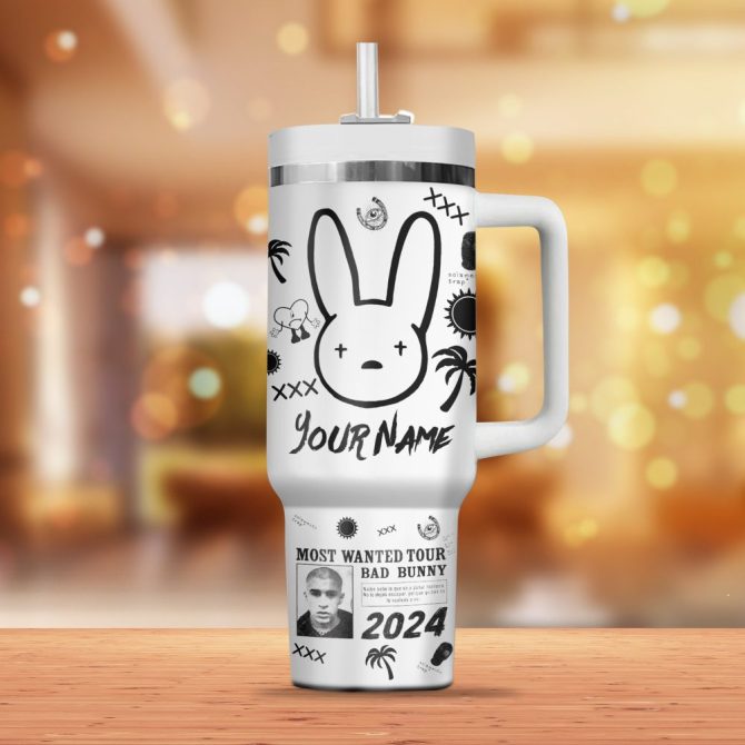 Bad Bunny Music Custom Stanley Quencher 40Oz Stainless Steel Tumbler - Image 3