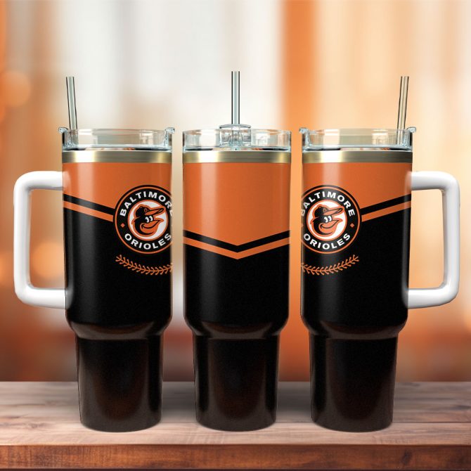 Baltimore Orioles Mlb Custom Stanley Quencher 40Oz Stainless Steel Tumbler With Handle