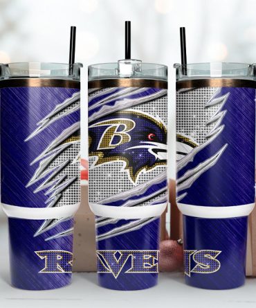 Baltimore Ravens Nfl Custom Stanley Quencher 40Oz Stainless Steel Tumbler With Handle