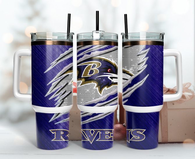 Baltimore Ravens Nfl Custom Stanley Quencher 40Oz Stainless Steel Tumbler With Handle