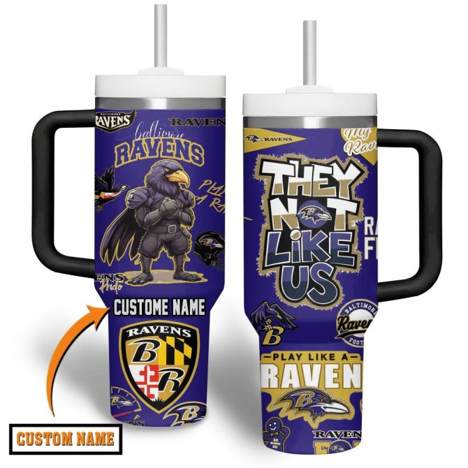 Baltimore Ravens Nfl Custom Stanley Quencher 40Oz Stainless Steel Tumbler With Handle