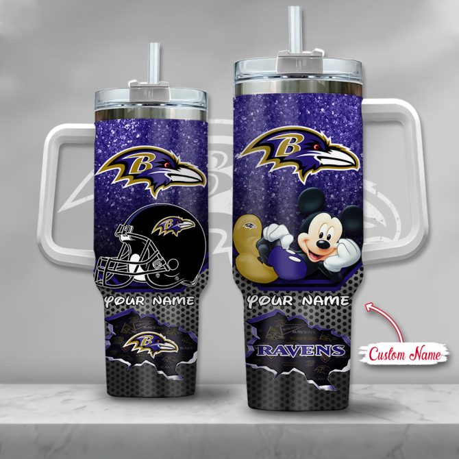 Baltimore Ravens Nfl Custom Stanley Quencher 40Oz Stainless Steel Tumbler With Handle