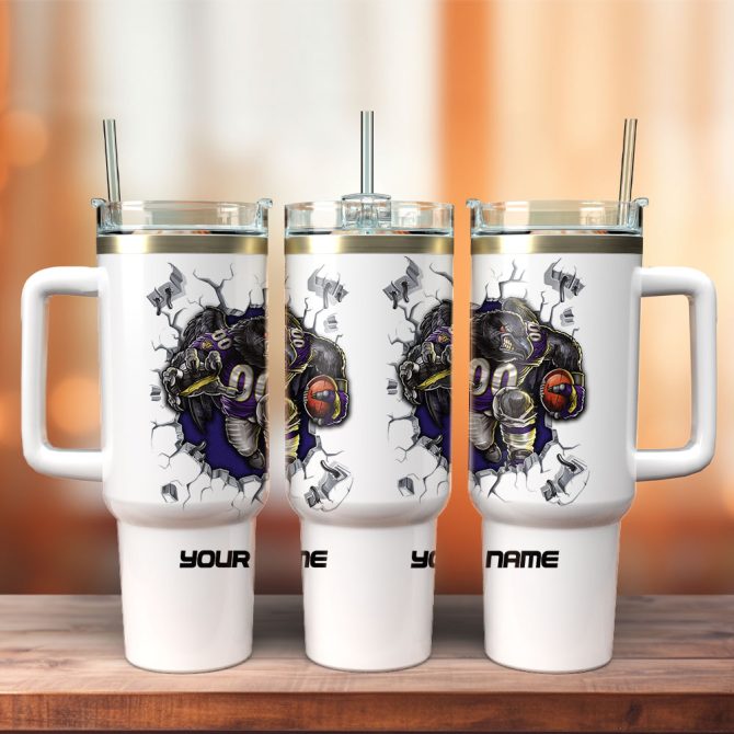 Baltimore Ravens Nfl Custom Stanley Quencher 40Oz Stainless Steel Tumbler With Handle