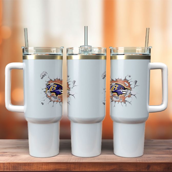 Baltimore Ravens Nfl Custom Stanley Quencher 40Oz Stainless Steel Tumbler With Handle