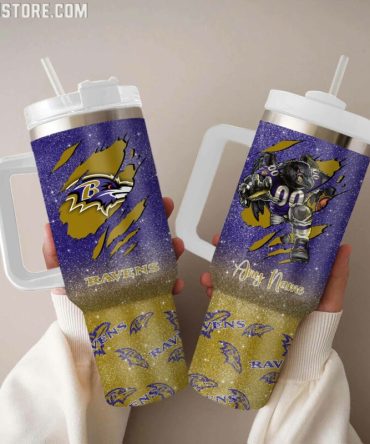 Baltimore Ravens Nfl Custom Stanley Quencher 40Oz Stainless Steel Tumbler With Handle