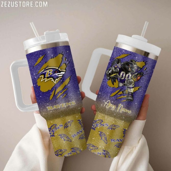 Baltimore Ravens Nfl Custom Stanley Quencher 40Oz Stainless Steel Tumbler With Handle