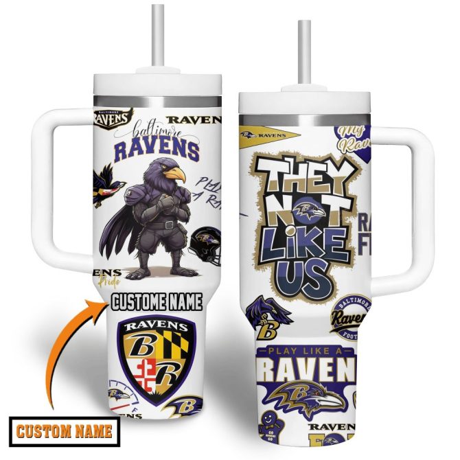 Baltimore Ravens Nfl Custom Stanley Quencher 40Oz Stainless Steel Tumbler With Handle