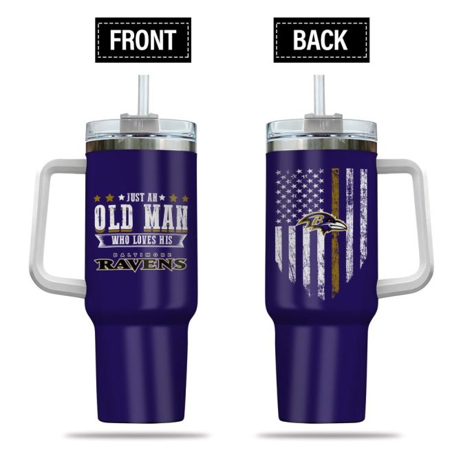 Baltimore Ravens Nfl Custom Stanley Quencher 40Oz Stainless Steel Tumbler With Handle