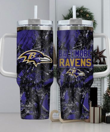 Baltimore Ravens Nfl Custom Stanley Quencher 40Oz Stainless Steel Tumbler With Handle