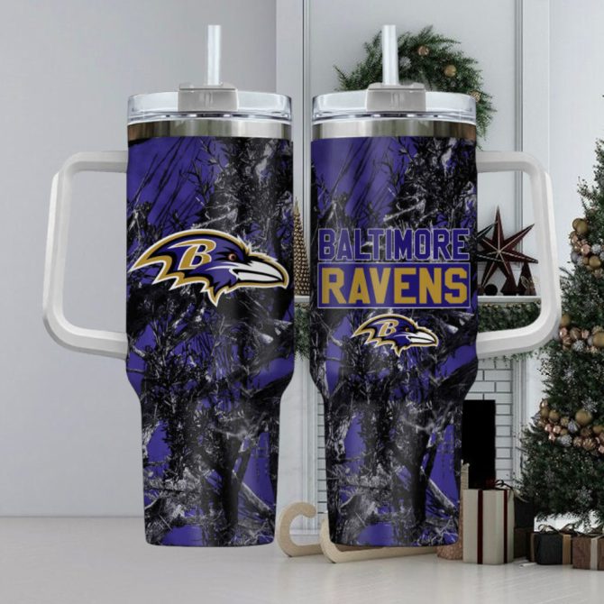 Baltimore Ravens Nfl Custom Stanley Quencher 40Oz Stainless Steel Tumbler With Handle