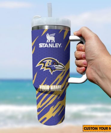 Baltimore Ravens Nfl Custom Stanley Quencher 40Oz Stainless Steel Tumbler With Handle
