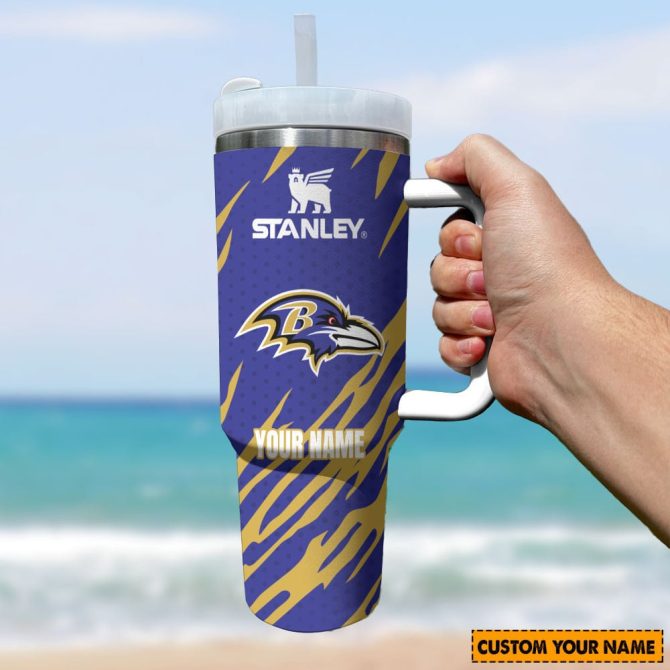 Baltimore Ravens Nfl Custom Stanley Quencher 40Oz Stainless Steel Tumbler With Handle