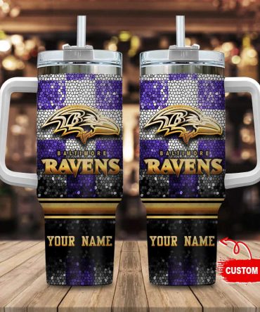 Baltimore Ravens Nfl Custom Stanley Quencher 40Oz Stainless Steel Tumbler With Handle