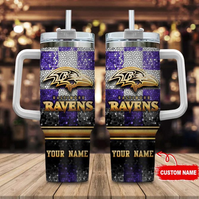 Baltimore Ravens Nfl Custom Stanley Quencher 40Oz Stainless Steel Tumbler With Handle