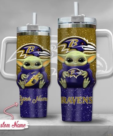 Baltimore Ravens Nfl Custom Stanley Quencher 40Oz Stainless Steel Tumbler With Handle