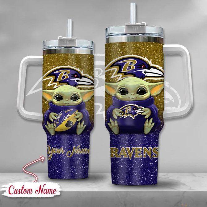 Baltimore Ravens Nfl Custom Stanley Quencher 40Oz Stainless Steel Tumbler With Handle