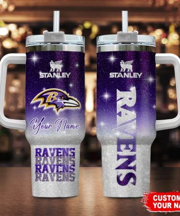 Baltimore Ravens Nfl Custom Stanley Quencher 40Oz Stainless Steel Tumbler With Handle